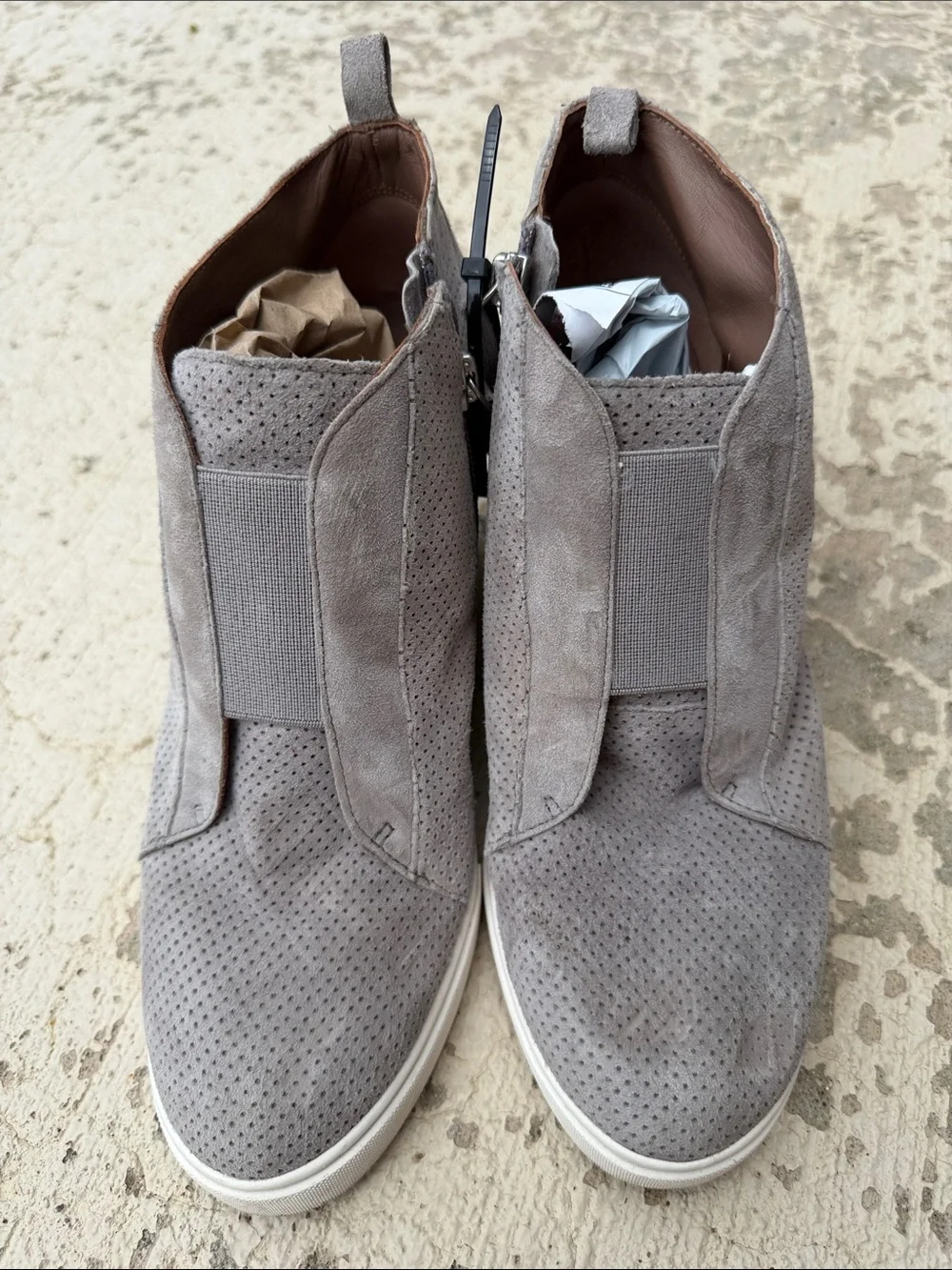 Paolo Gray Perforated Suede Wedge Sneakers